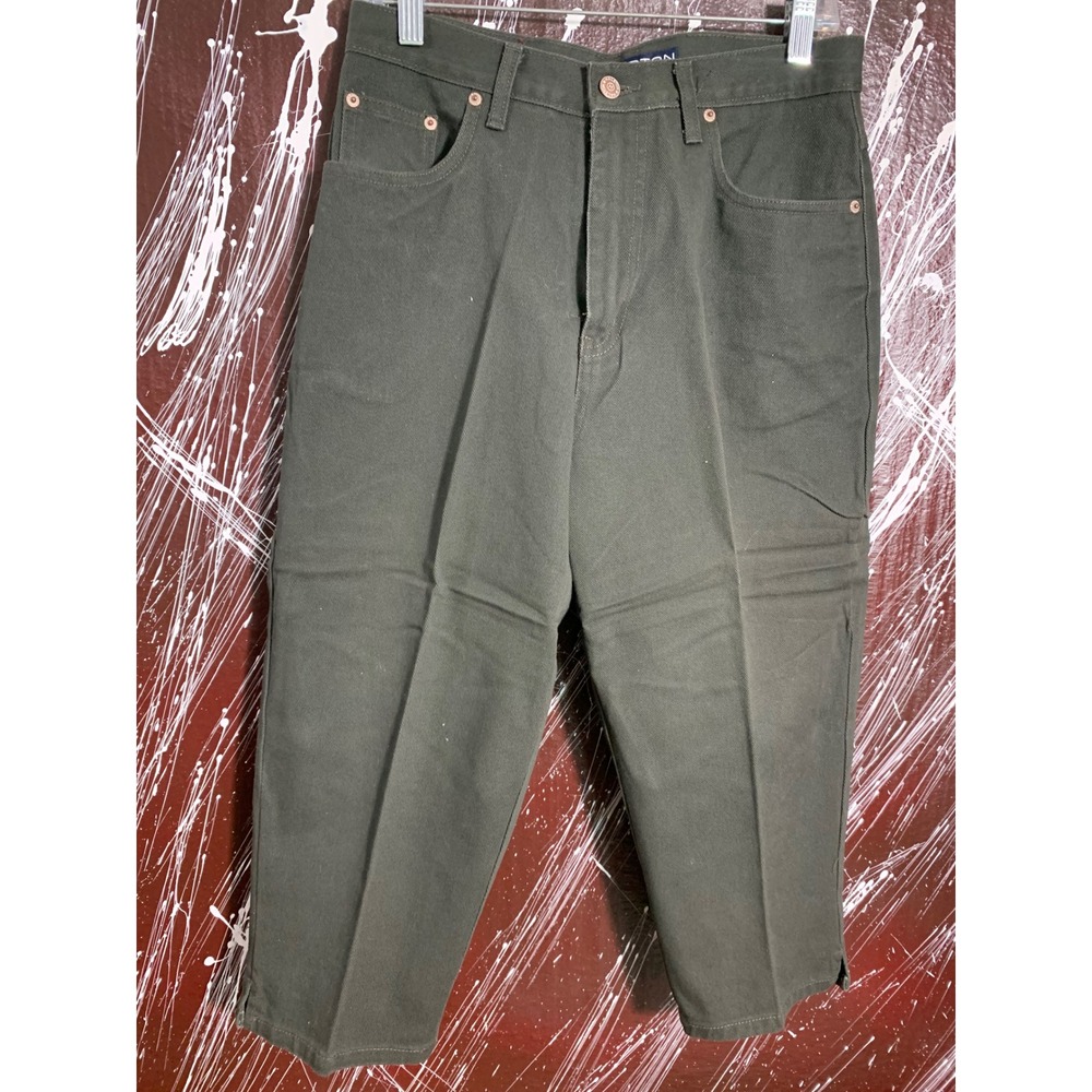 Halston Jeanswear Womens Olive Green High Rise Cotton Capri Denim Pants Size 10